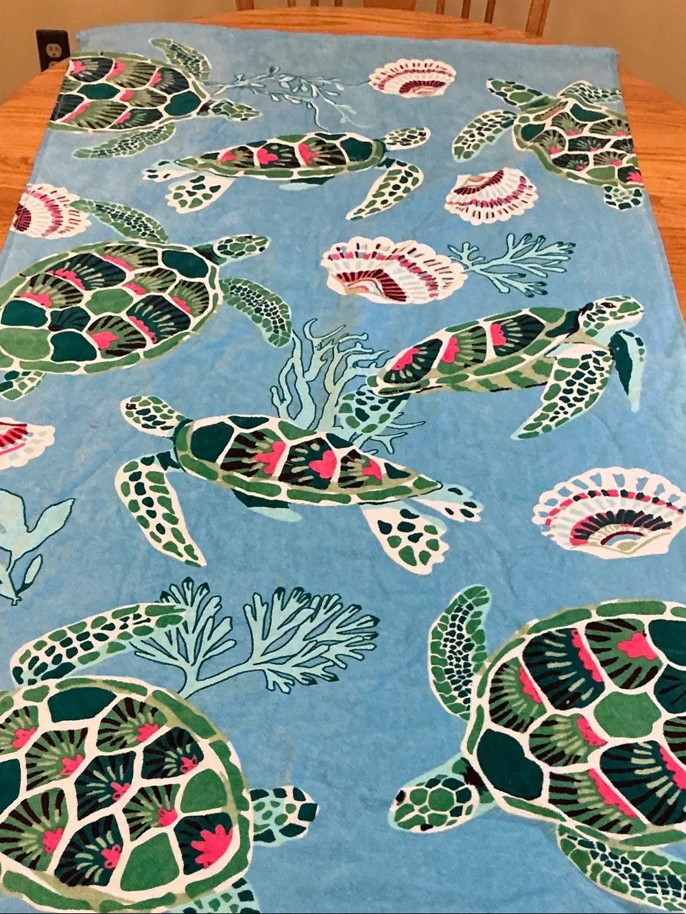 Vera Bradley Sea Turtle Beach Towel in Aqua, Green & Pink